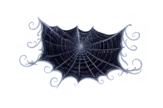 Dark spooky spider web with swirling tendrils, a scary halloween concept graphic element on transparent background - Powered by Adobe