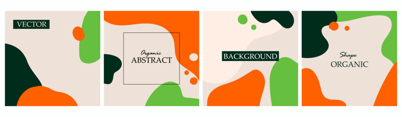 Vector minimal set backgrounds with abstract shapes. Shape organic fluid background in bright colors. Simple form round pattern brochure.