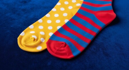 Colorful polka dot and striped socks, a vibrant and playful pair of socks for everyday wear