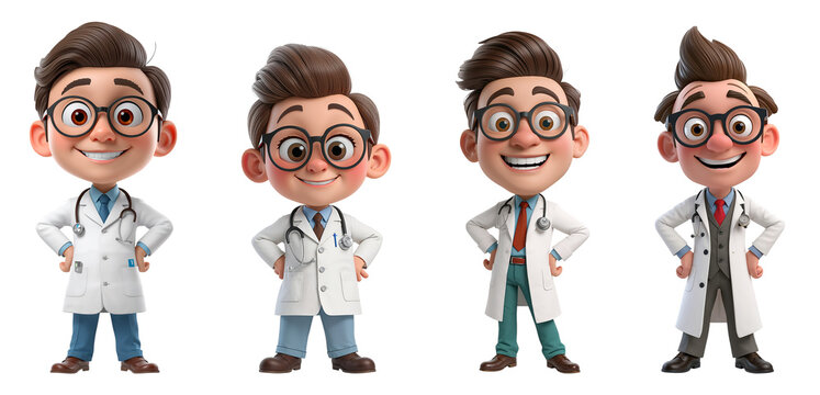 A funny cartoon man doctor in clothes isolated on transparent background