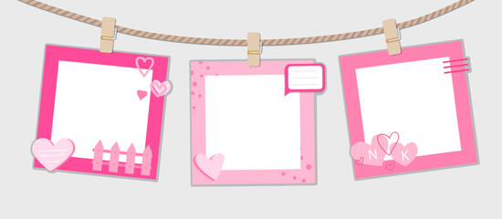Wedding and Valentine's Day photo frames. Kid border collage design. Children photo album family template. Creative scrapbook picture. Wall template composition.