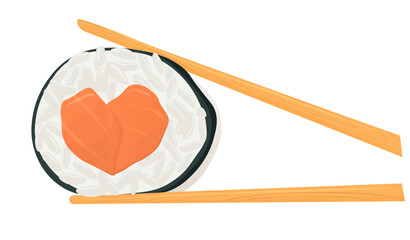 Round  maki sushi rolls with rice salmon inside. mockup for restaurant menu, asian food presentation. Chinese chopsticks. Vector illustration. isolated on a white background. © Мария Василенко