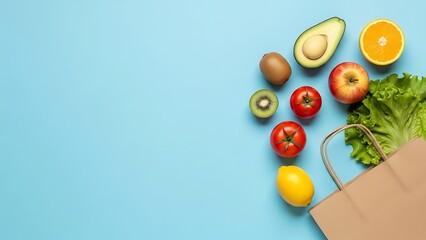 Fresh Fruits and Vegetables Grocery Flat Lay Concept