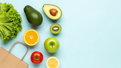 Healthy Diet Concept Flat Lay of Fruits and Vegetables