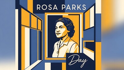Rosa parks day poster with woman portrait in window frame