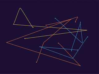 Colorful geometric shapes and lines on dark background abstract