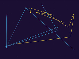 Abstract geometric shapes in blue and yellow on dark background