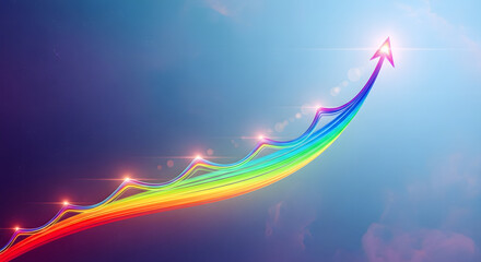Rainbow Upward Arrow Growth Chart: Abstract Success and Financial Progress Concept