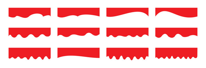 Collection of wavy Red decorative border for web design element vector. Website divider border vector illustration. Collection of dividers shape red templates. Red curve top headline. banner header