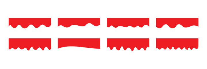 Collection of wavy Red decorative border for web design element vector. Website divider border vector illustration. Collection of dividers shape red templates. Red curve top headline. banner header