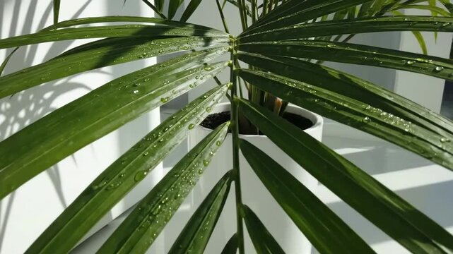 Green Areca Palm Fronds Adorn Window Sill, Showcasing Home Decor And Nature's Elegance