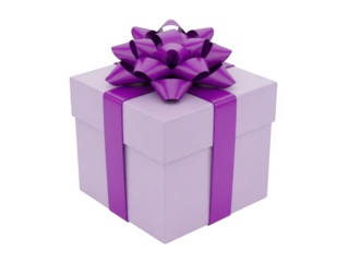 Purple gift box with bow isolated on transparent background