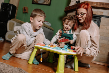 Mother and Son Playing with Blocks Together