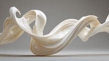 Architectural fluid white ribbon sculpture on gray background, modern artistic design element for creative projects and innovative decor