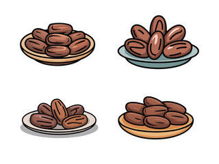 Plate of Dates Vector Illustration/ icon set 
