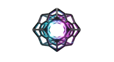 Abstract geometric shape with neon light isolated on white background