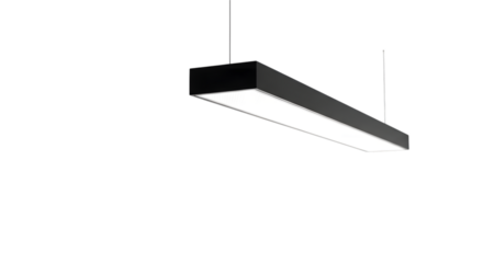 Modern black led ceiling lamp isolated on white background in empty room