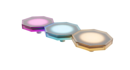 Three colorful led panels isolated on white background for modern design