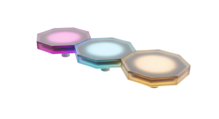 Three colorful led panels isolated on white background for modern design