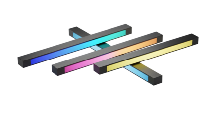 Three colorful led bars isolated on white background for modern decoration