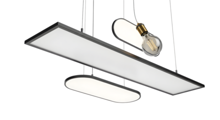 Modern led lamps hanging isolated on white background with light bulb