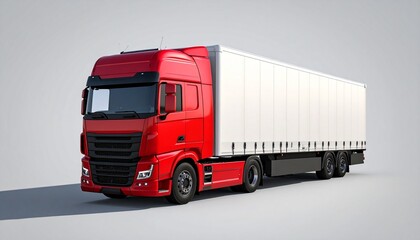 Red Semi-Truck with White Trailer for Commercial Vehicle Photography and Modern Logistics Branding Concepts