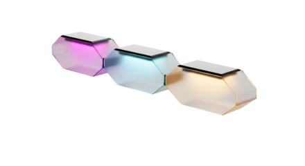 Three modern table lamps with colorful light isolated on white background