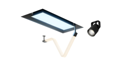 Modern led light and spotlight on ceiling isolated on white background