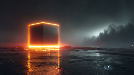Glowing cube emitting vibrant light in a dark environment, symbolizing futuristic technology, digital innovation, and modern abstract visuals