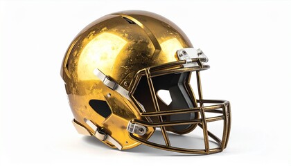 Fototapeta premium Metallic gold football helmet with faceguard showcasing prestige, protection, and premium athletic design