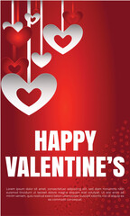 Happy Valentines Day card with white hearts on red background.