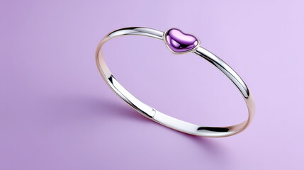 Fototapeta premium Romantic silver bracelet with purple heart charm symbolizing love for valentine day