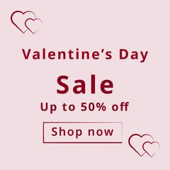 Valentine s day sale announcement with hearts and a shop now button