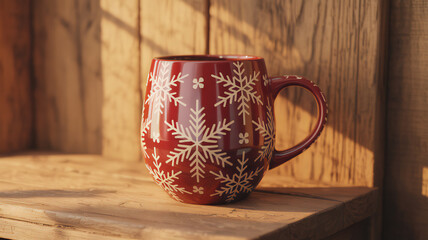 Red cup of coffee and tea on wooden table