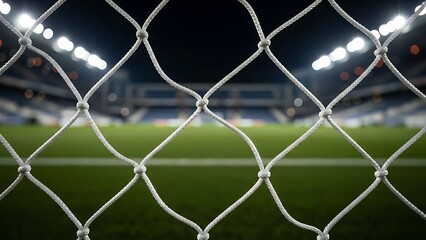 Fototapeta premium Minimalist macro of a single knot in a soccer goal net, representing intense focus, the final goal, and the mathematical precision of the game.