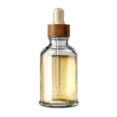 PNG of Elegant glass dropper bottle filled with a golden serum, showcasing natural beauty products.