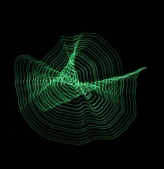 A long exposure photograph. Light painting photography, vibrant green fairy lights in a wormhole star effect against a black background