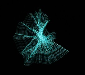 A long exposure photograph. Light painting photography, vibrant green fairy lights in a wormhole star effect against a black background