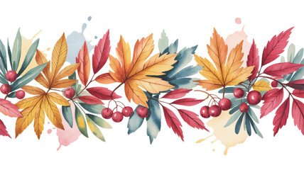 Colorful autumn leaves and berries on a white background