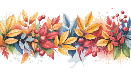 colorful autumn leaves and berries on white background