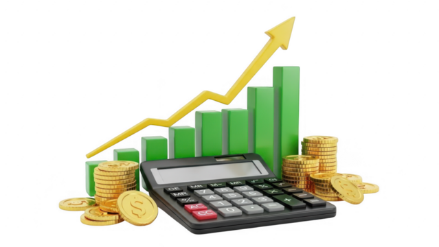 Financial growth represented by graph and coins isolated on transparent background - Powered by Adobe