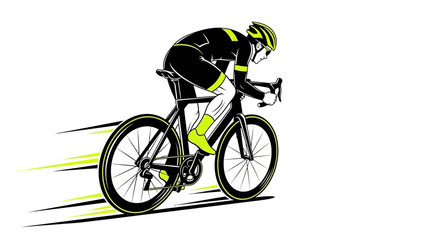 Professional cyclist riding bicycle at high speed with motion blur