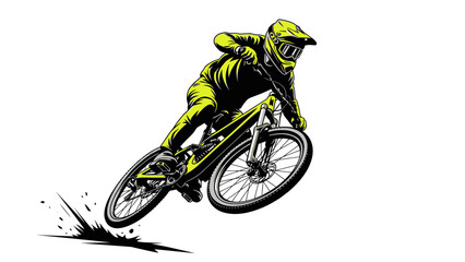 Obraz premium Professional cyclist in action riding mountain bike downhill