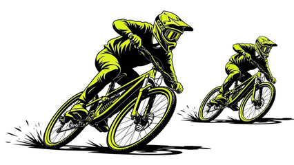 Dynamic cyclists racing on mountain bikes in action © Thamseer
