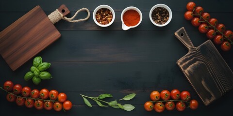 Spices and herbs on a dark background