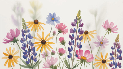 colorful wildflowers on white background