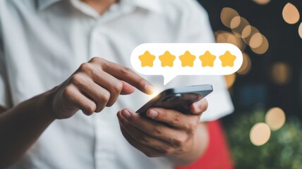 User give rating to service experience on online application, Customer review satisfaction feedback survey concept, Customer can evaluate quality of service leading to reputation ranking of business
