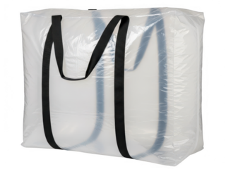 Large transparent storage bag with black handles isolated on transparent background