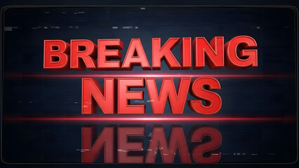 Breaking news alert on black background, Bold red text with red accents, Ideal for urgent news banners or media graphics