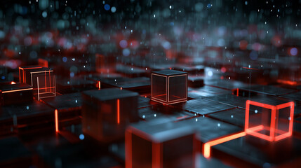 Abstract Visualization of Floating Data Blocks in Glowing Cubes Grid